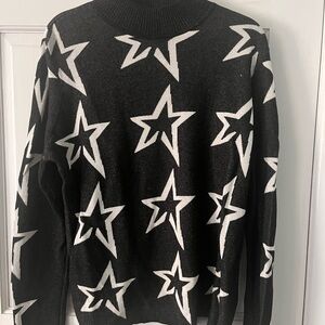 YAL New York Black White Star Print Mock Neck Sweater Size L